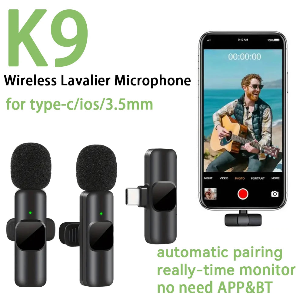 K9 Mini Wireless Tie Microphone Lavalier Mic For Iphone Android Mobile Cell Phone Interview Recording Live Broadcast Gaming Mic