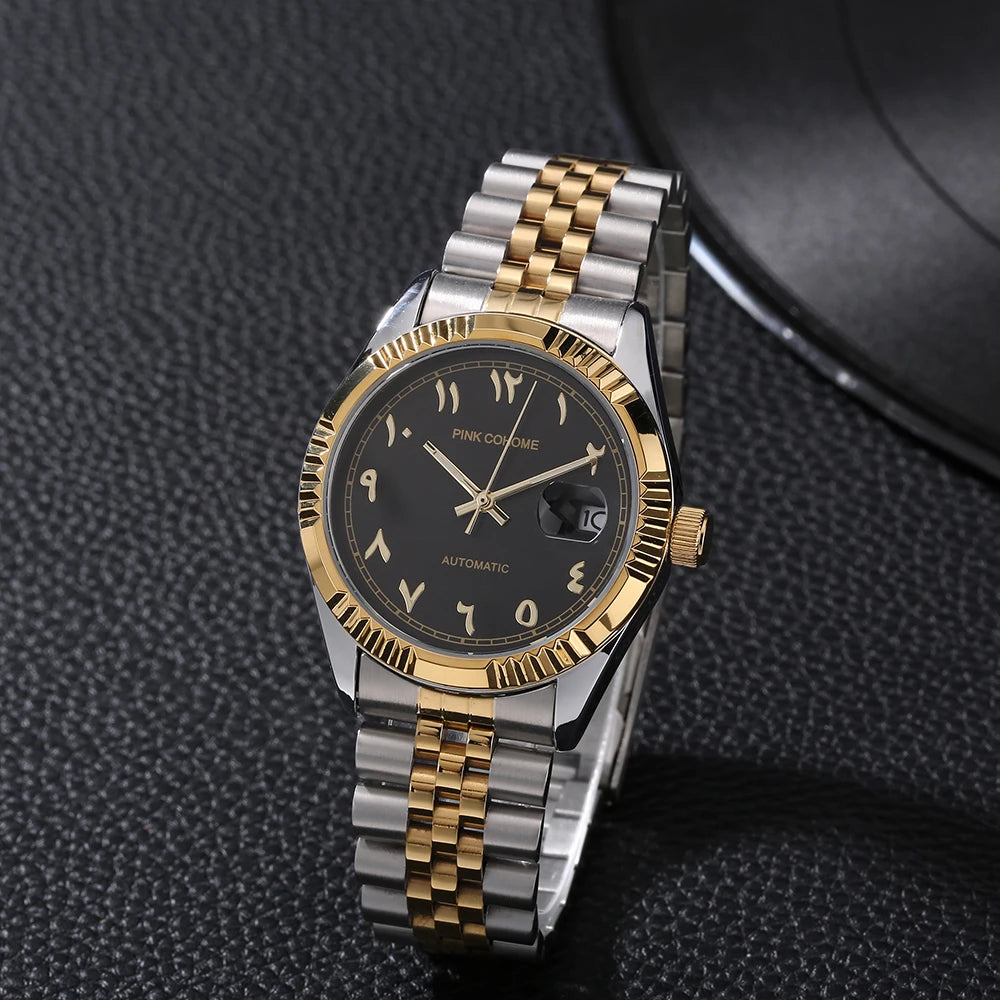 Luxury Steel Arabic Numbers Watches Automatic Movement Urdu Numerals Mechanical Wristwatch Men Waterproof Erkek Saatleri