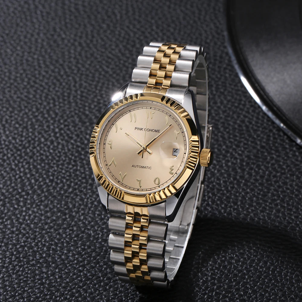 Luxury Steel Arabic Numbers Watches Automatic Movement Urdu Numerals Mechanical Wristwatch Men Waterproof Erkek Saatleri