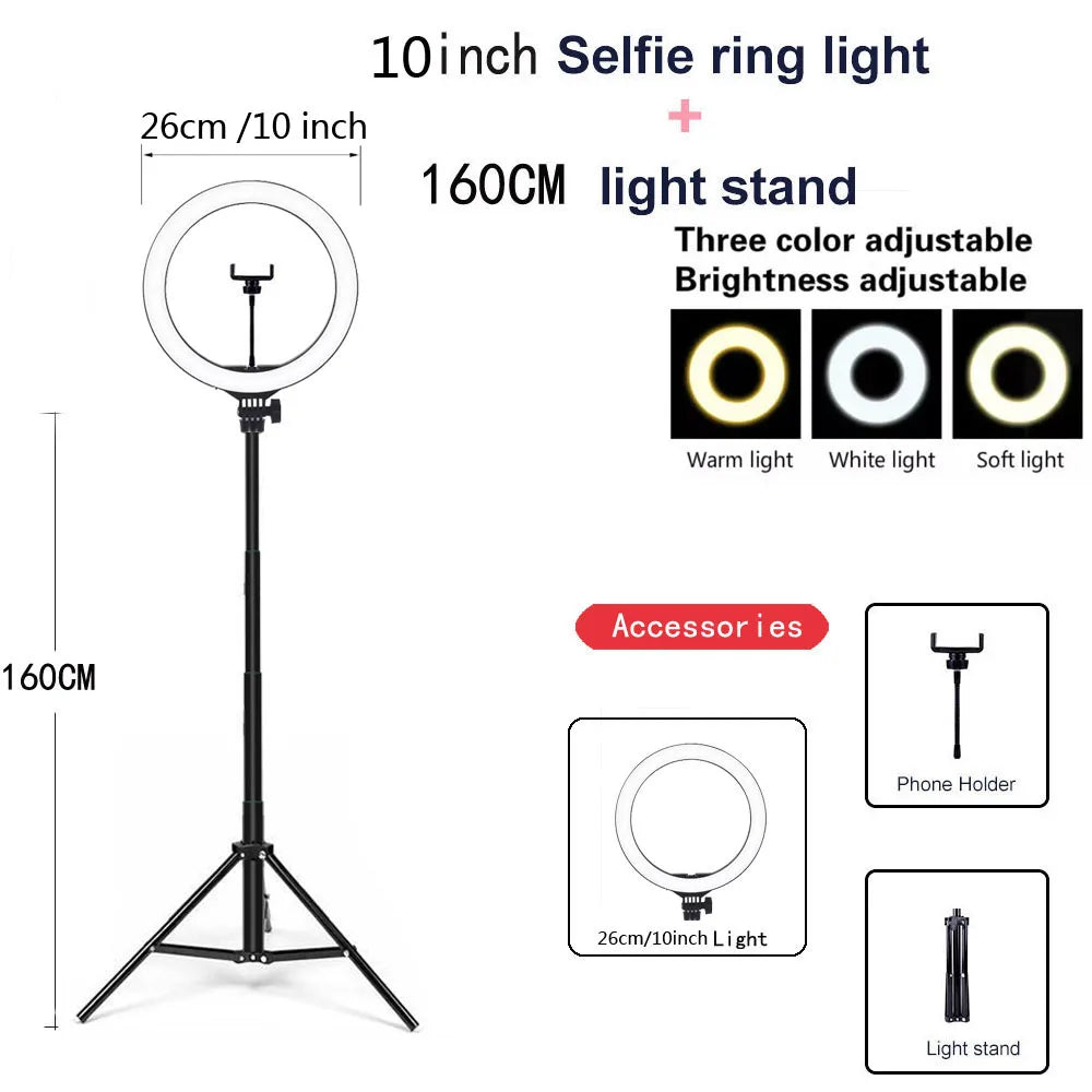 26 33CM Video Lights Dimmable Light Selfie LED Ring Light USB Ring Lighting Lamp With Tripod Stand To Make Youtube Ringlight