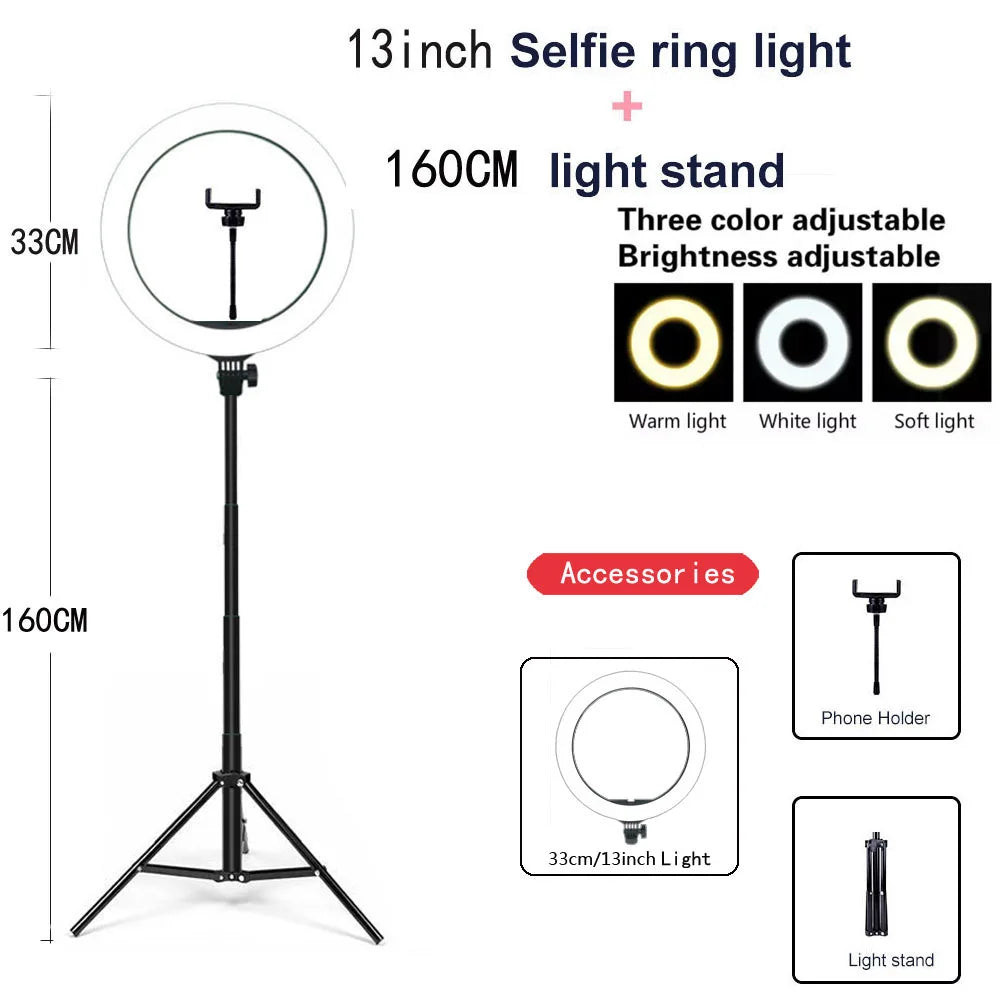 26 33CM Video Lights Dimmable Light Selfie LED Ring Light USB Ring Lighting Lamp With Tripod Stand To Make Youtube Ringlight