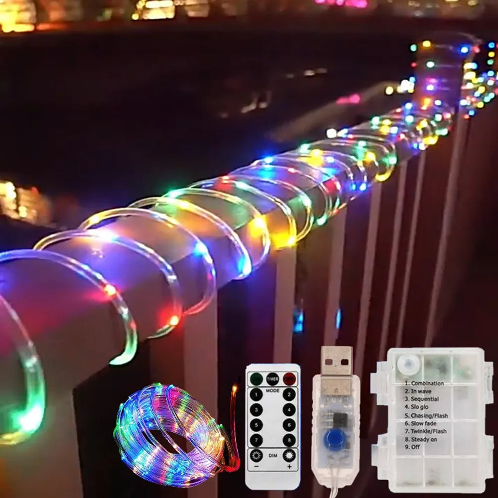 Outdoor Led Festoon Fairy Tube Rope String Lights Street Garland For Garden Yard New Year 2023 Christmas Decoration 5m 10m 15m