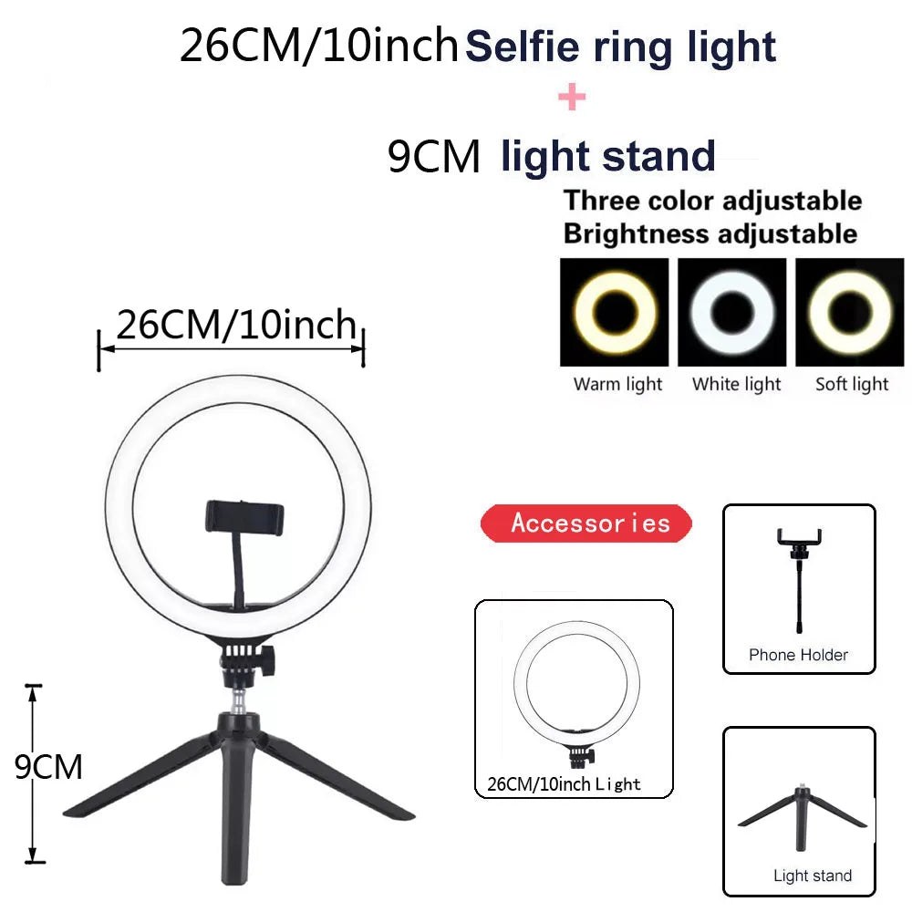 26 33CM Video Lights Dimmable Light Selfie LED Ring Light USB Ring Lighting Lamp With Tripod Stand To Make Youtube Ringlight