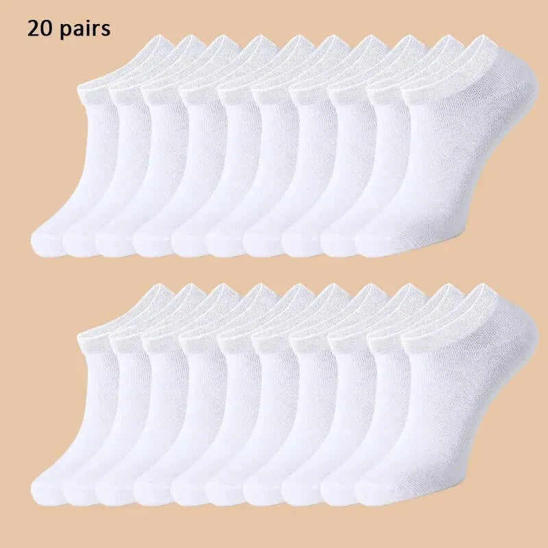 20 Pairs of Men's/women's Solid Color Boat Socks, Comfortable and Breathable, Odor and Sweat Resistant, Low Cut Ankle Socks