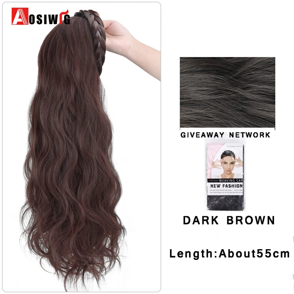 AOSIWIG Synthetic Long Curly Half Head Style Wig Heat Resistant Hair Costume Christmas Party Cosplay Natural False Hairpieces