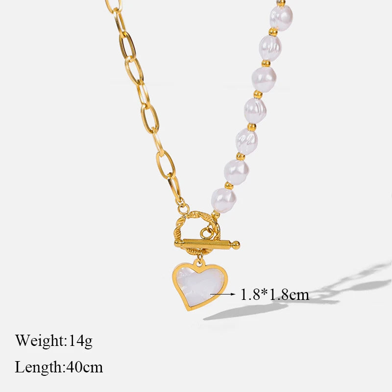 EILIECK 316L Stainless Steel Pearl Heart Pendant Necklace For Women 2023 New Trendy Temperament Simple Neck Chain Jewelry Gifts