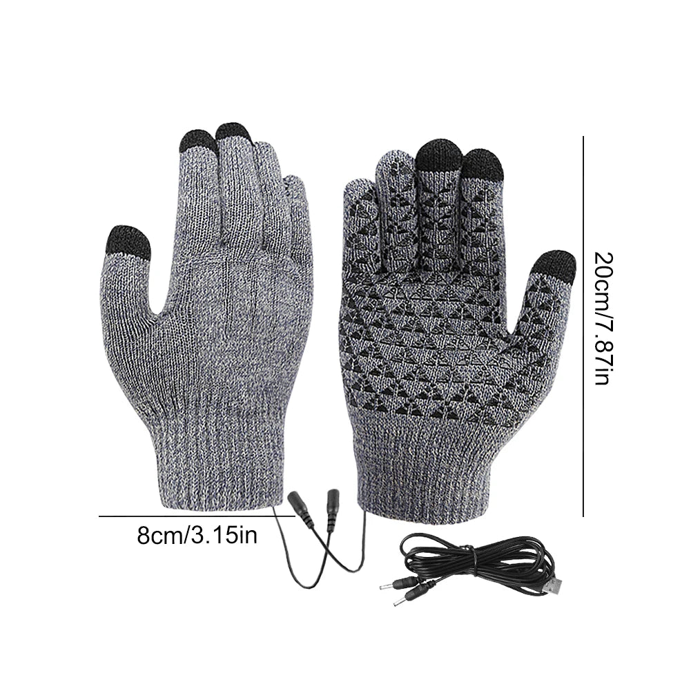 USB Heated Knitted Gloves Touch Screen Gloves Non-Slip Thermal Knitting Mitts Thicken Winter Cycling Gloves for Autumn Winter