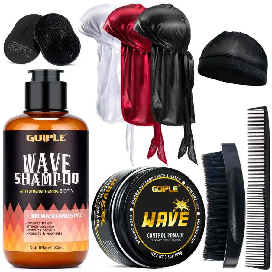 GOIPLE 100G Wave 360 Style Wax Nourishing Scalp Sport Wavy Curly Hair Control Gel With Cap Kit African Deep Waves Pomade For Men