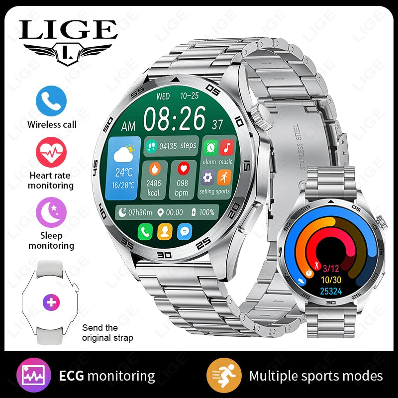 LIGE New Smartwatch For Men ECG Heart Rate Monitoring Medical Grade Men’s Watches Bluetooth Call Bracelet Smart Watch For Huawei