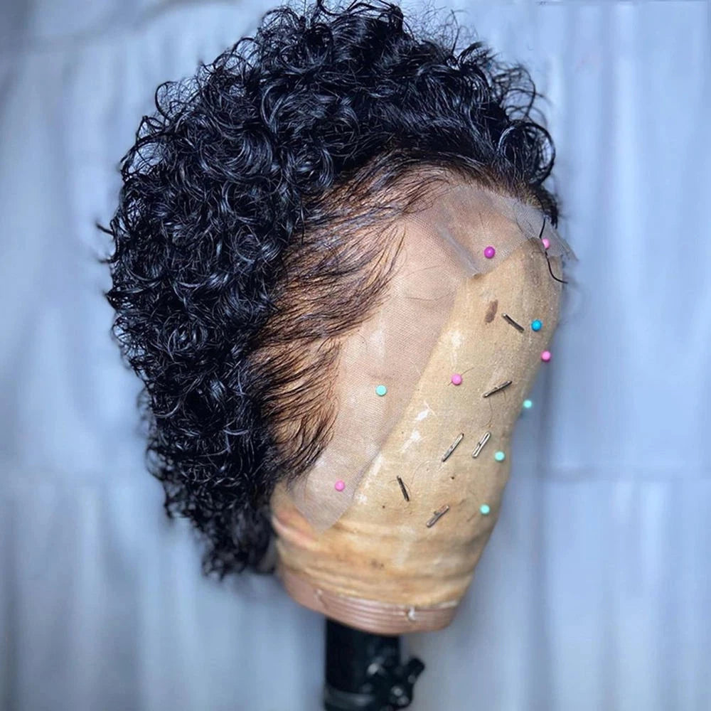 Fashion Short Pixie Cut Wig Curly Bob Lace Front Human Hair Wigs for Black Women 180 Density Cheap  13X1 PrePulcked Lace Wigs