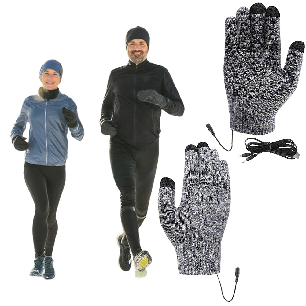 USB Heated Knitted Gloves Touch Screen Gloves Non-Slip Thermal Knitting Mitts Thicken Winter Cycling Gloves for Autumn Winter