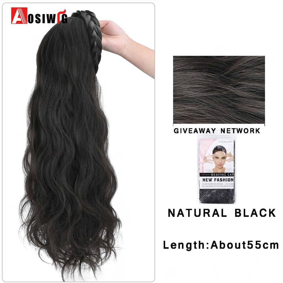 AOSIWIG Synthetic Long Curly Half Head Style Wig Heat Resistant Hair Costume Christmas Party Cosplay Natural False Hairpieces