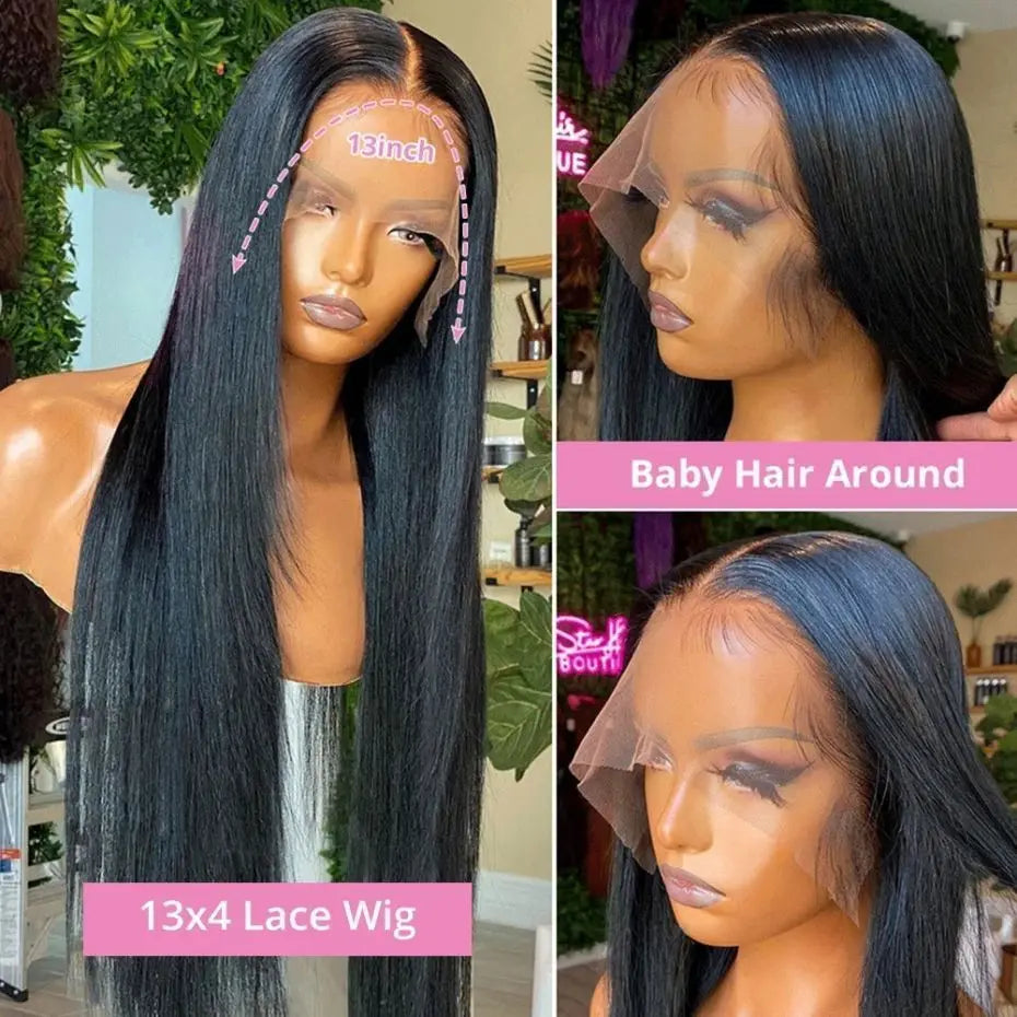 Brazilian 4X4 Bone Straight Lace Closure Human Hair Wig 13x4 13x6 Transparent Lace Front Wigs For Women Pre Plucked MYLOCKME