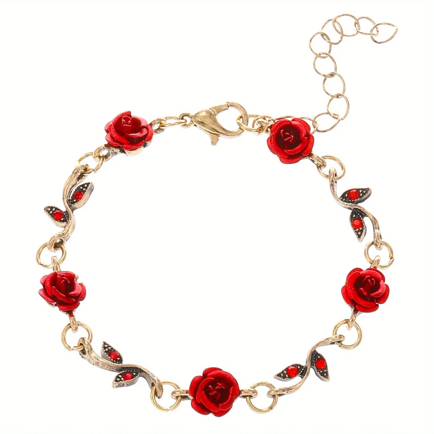 1pc Red Rose Flower Decor Chain Bracelet, Elegant Halloween Christmas Party Gift AccessoriesAnniversary Party Gifts, Jewelry,