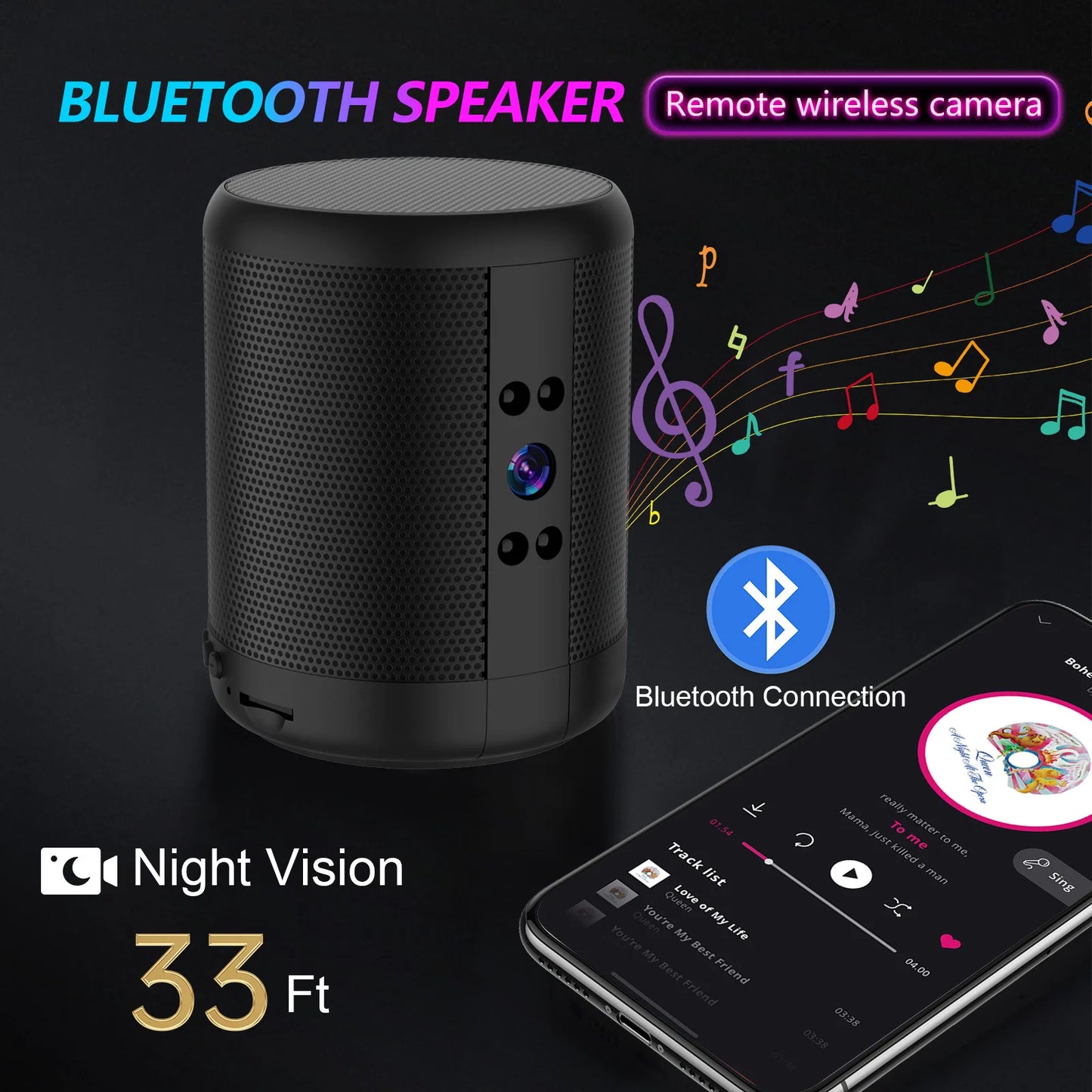 1080P HD Mini Wifi Camera Bluetooth Speaker Home Security Surveillance Two-way Remote Intercom Night Vision Cam 3600mah Battery