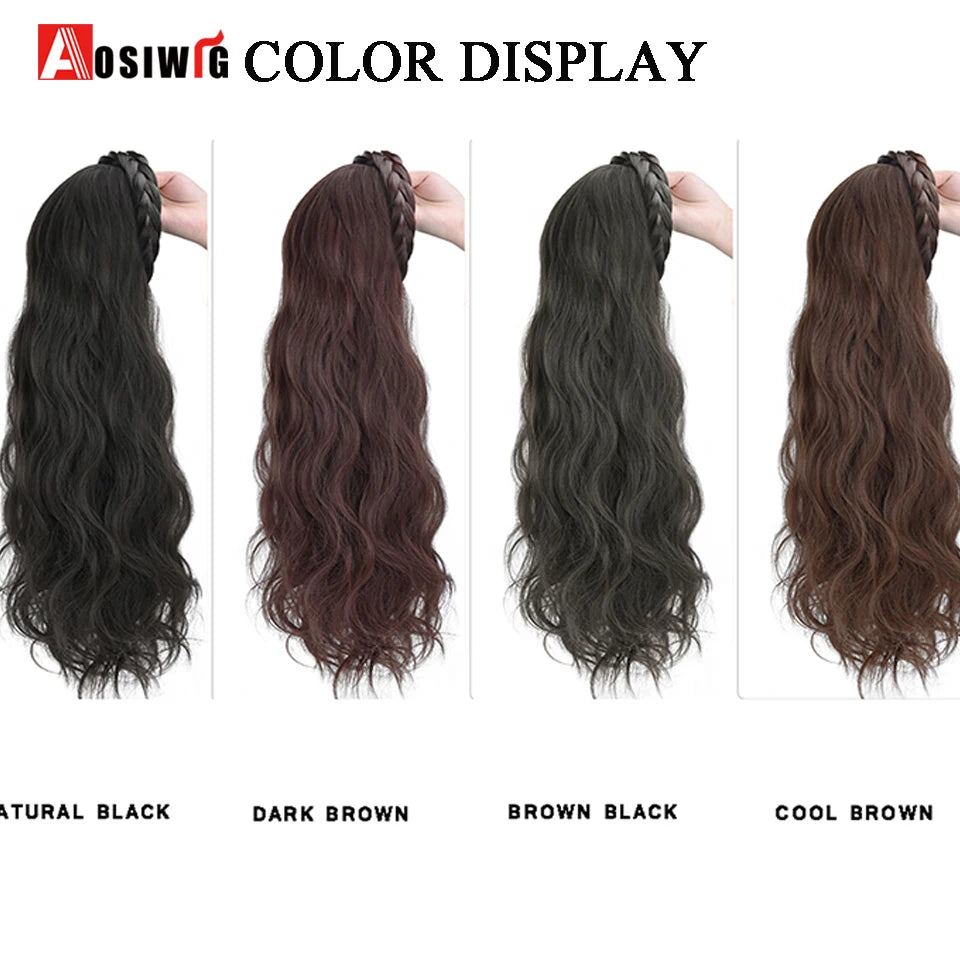 AOSIWIG Synthetic Long Curly Half Head Style Wig Heat Resistant Hair Costume Christmas Party Cosplay Natural False Hairpieces