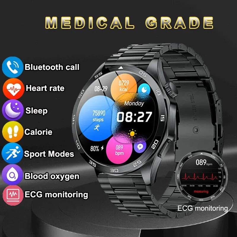 LIGE New Smartwatch For Men ECG Heart Rate Monitoring Medical Grade Men’s Watches Bluetooth Call Bracelet Smart Watch For Huawei