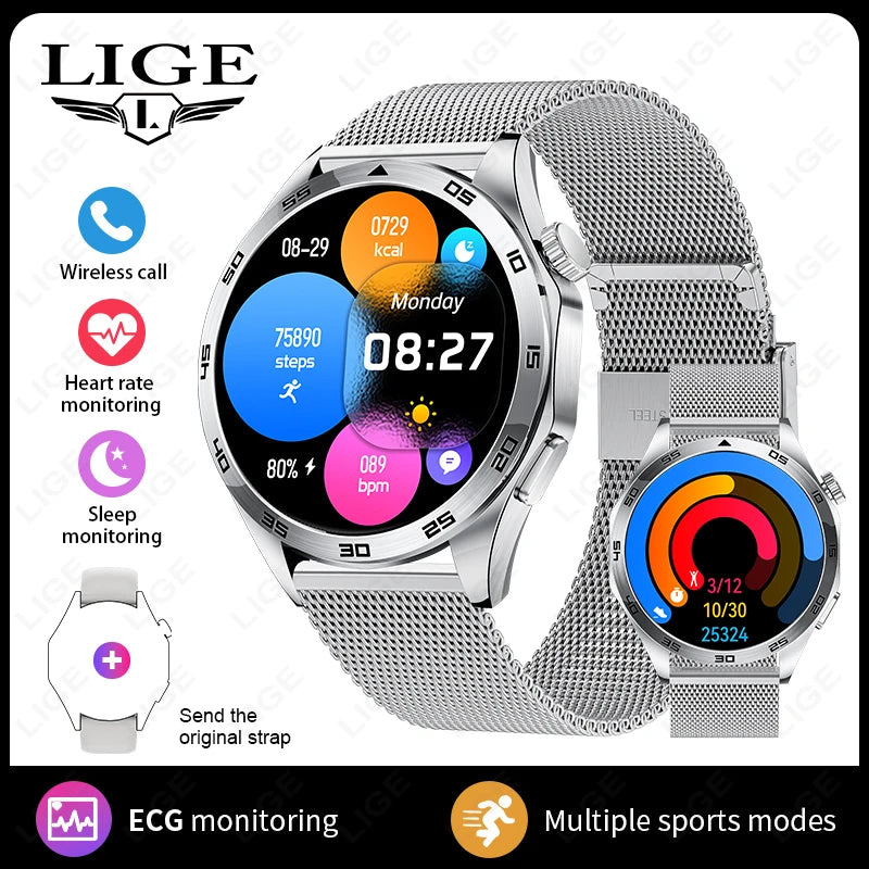 LIGE New Smartwatch For Men ECG Heart Rate Monitoring Medical Grade Men’s Watches Bluetooth Call Bracelet Smart Watch For Huawei