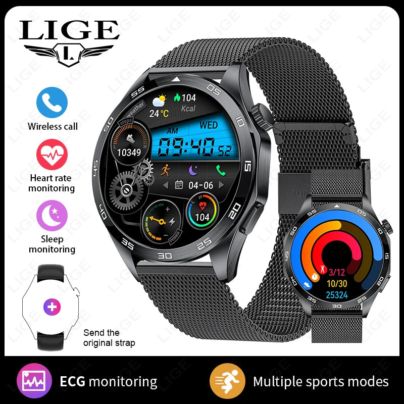 LIGE New Smartwatch For Men ECG Heart Rate Monitoring Medical Grade Men’s Watches Bluetooth Call Bracelet Smart Watch For Huawei