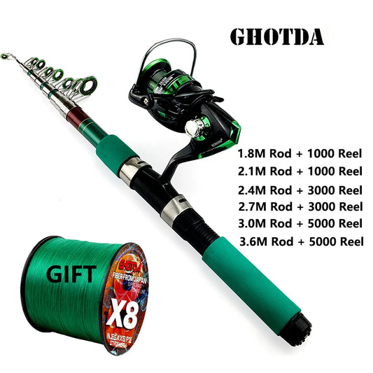 Ultralight Spinning Fishing Rod and 1000/3000/5000 Reel with Fishing Line Gift Combo for Carp Bass Fishing Full Kit De Pesca