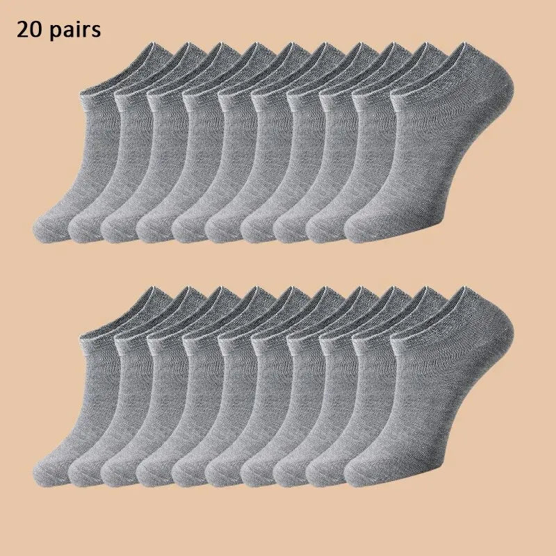 20 Pairs of Men's/women's Solid Color Boat Socks, Comfortable and Breathable, Odor and Sweat Resistant, Low Cut Ankle Socks