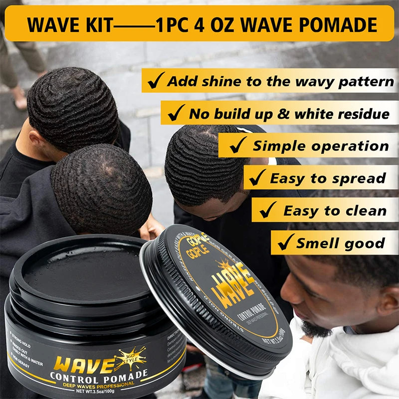 GOIPLE 100G Wave 360 Style Wax Nourishing Scalp Sport Wavy Curly Hair Control Gel With Cap Kit African Deep Waves Pomade For Men