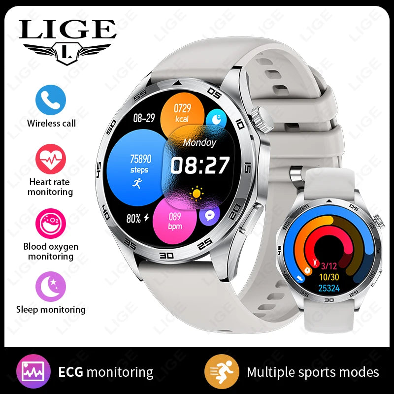 LIGE New Smartwatch For Men ECG Heart Rate Monitoring Medical Grade Men’s Watches Bluetooth Call Bracelet Smart Watch For Huawei