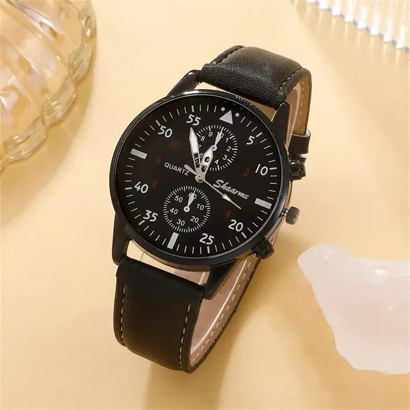 5PCS Set Fashion Mens Sports Watches Man Business Quartz Wristwatch Luxury Leather Bracelet Men Casual Clock Watch