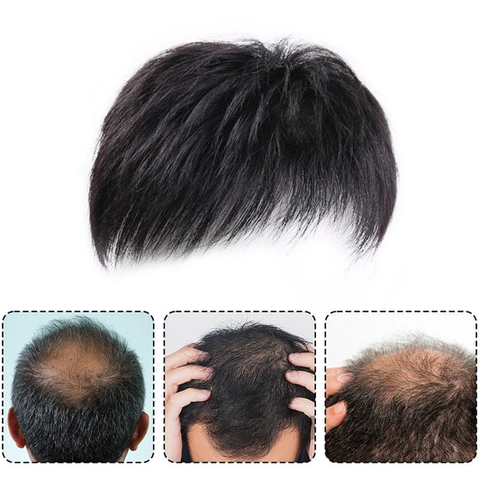 Male Clips-On Short Hair Wig Head Top Synthetic Replacement Blocks Effectively Covering Sparse Hair For Man Perfect Gift