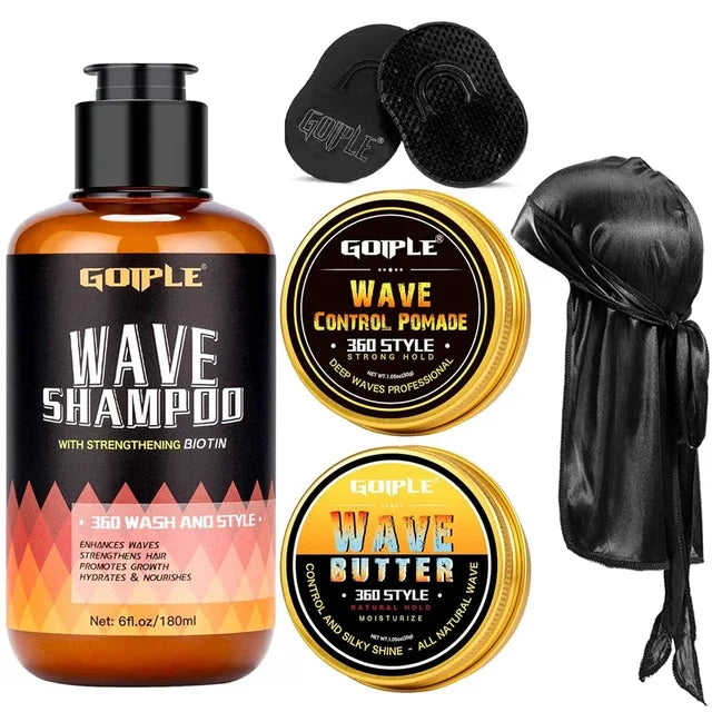 GOIPLE 100G Wave 360 Style Wax Nourishing Scalp Sport Wavy Curly Hair Control Gel With Cap Kit African Deep Waves Pomade For Men