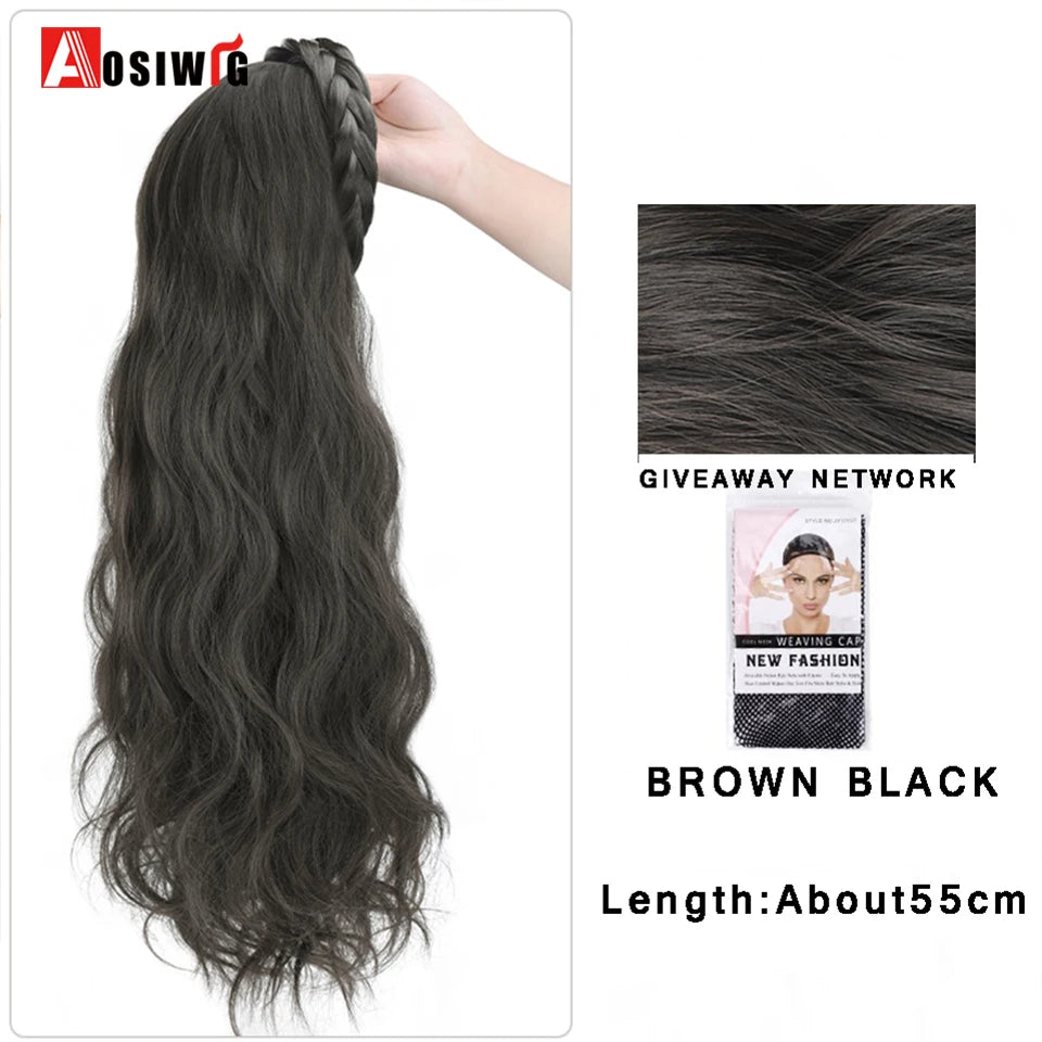 AOSIWIG Synthetic Long Curly Half Head Style Wig Heat Resistant Hair Costume Christmas Party Cosplay Natural False Hairpieces