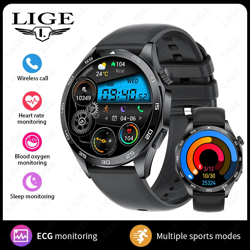 LIGE New Smartwatch For Men ECG Heart Rate Monitoring Medical Grade Men’s Watches Bluetooth Call Bracelet Smart Watch For Huawei