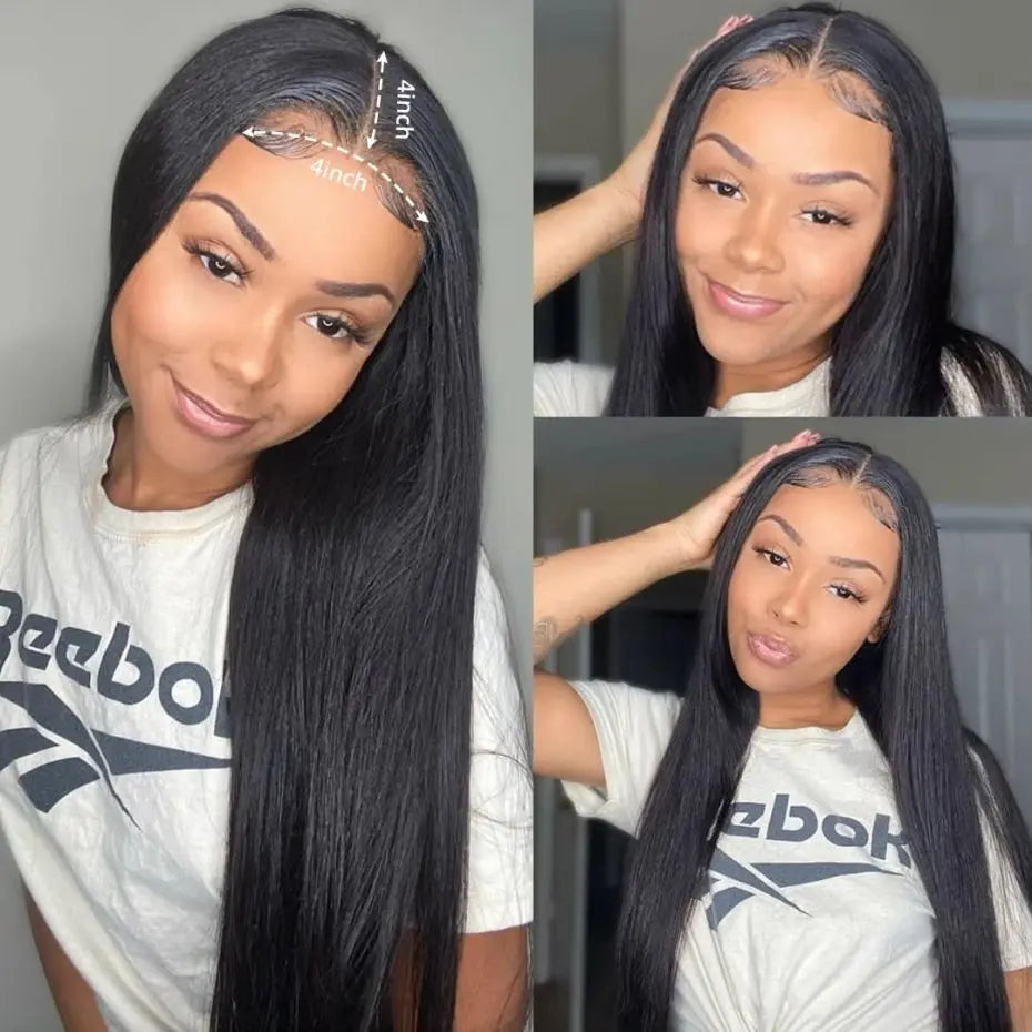 Brazilian 4X4 Bone Straight Lace Closure Human Hair Wig 13x4 13x6 Transparent Lace Front Wigs For Women Pre Plucked MYLOCKME