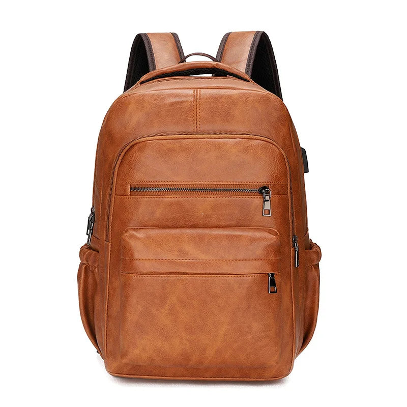 High Quality USB Charging Backpack Men PU Leather Bagpack Large Laptop Backpacks Male Mochilas Schoolbag For Teenagers Boys