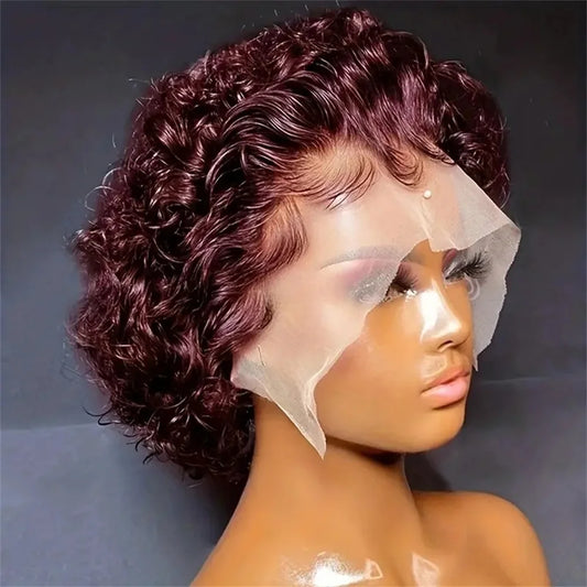 Pixie corte perucas de cabelo humano curto encaracolado frente do laço perucas de cabelo humano para as mulheres água onda profunda cabelo humano bob peruca 13x1 perucas de renda