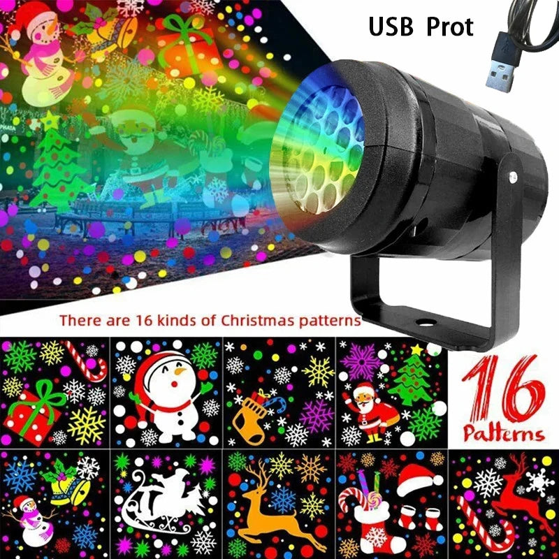 2025 Christmas Window Projector LED Snowflake Snow Elk Laser Projector 16 Patterns Projection Lamp Xmas Party Home Door Decor