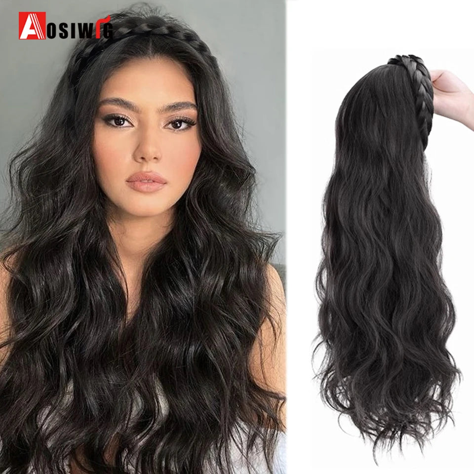 AOSIWIG Synthetic Long Curly Half Head Style Wig Heat Resistant Hair Costume Christmas Party Cosplay Natural False Hairpieces