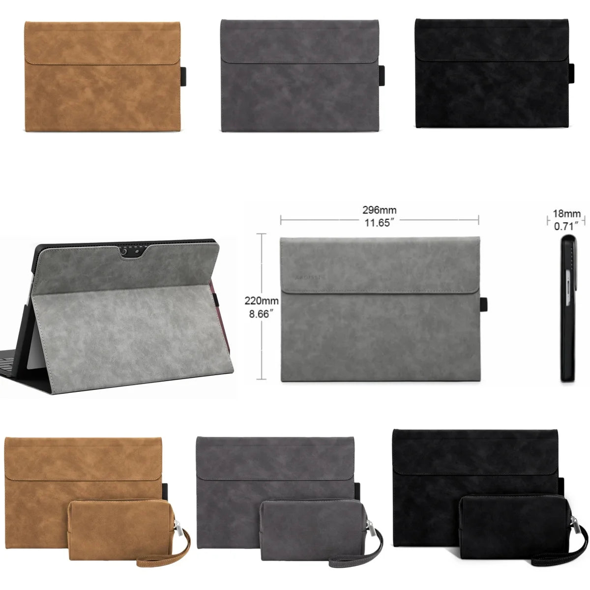 Capa comercial para Microsoft Surface Pro 11/10/9 Portfolio Case 13 polegadas Suporte de ângulo múltiplo Tpu Shell compatível com teclado