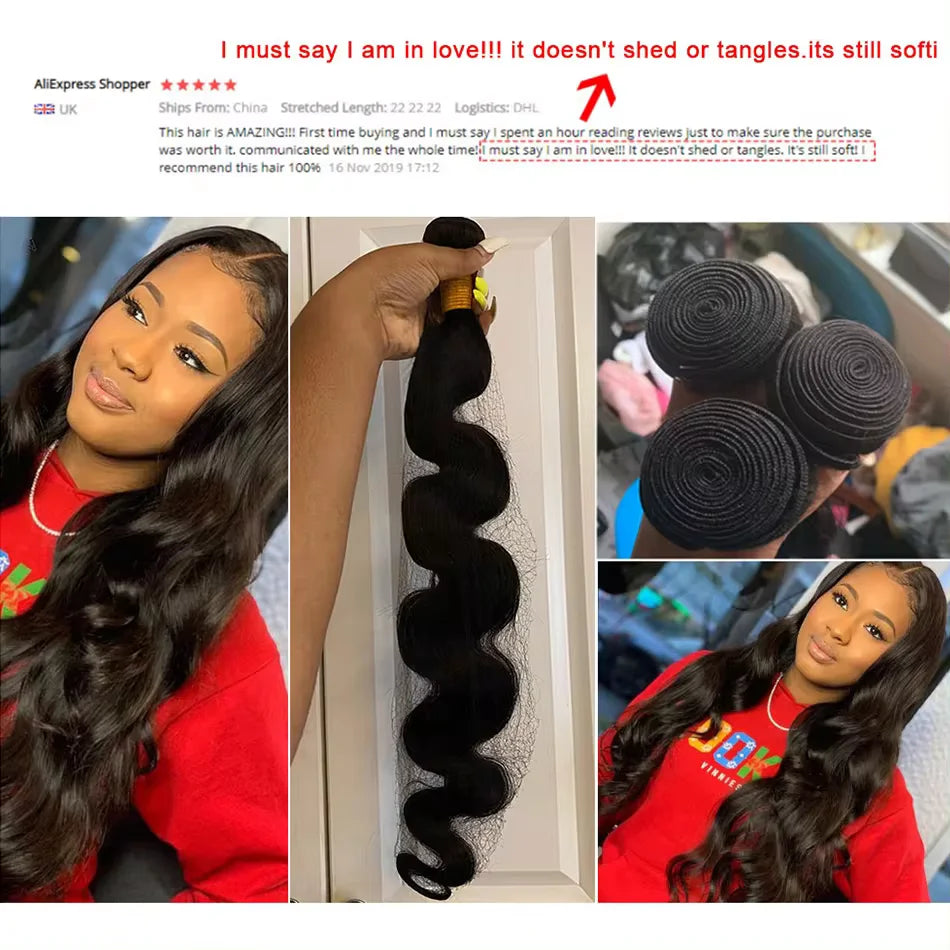 Cabelo brasileiro 100% Unprocessed Virgin Human Hair Weave Bundles 30Inch Long Body Wave Hair Extensions