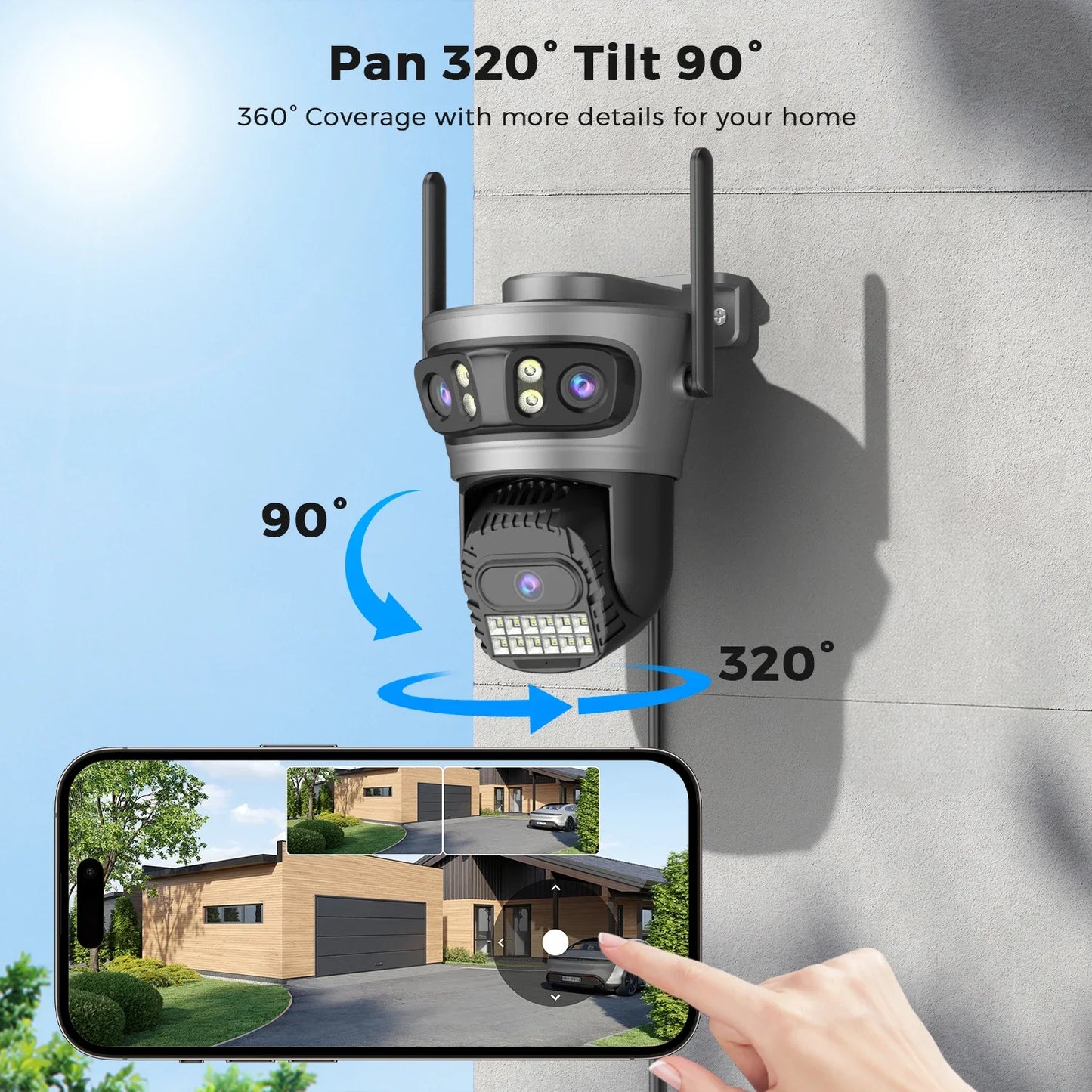 15MP 8K Three Lens Three Screens PTZ IP Camera Outdoor HD 5G Wifi Security Camera Ai Human Detection Home Surveillance Camera