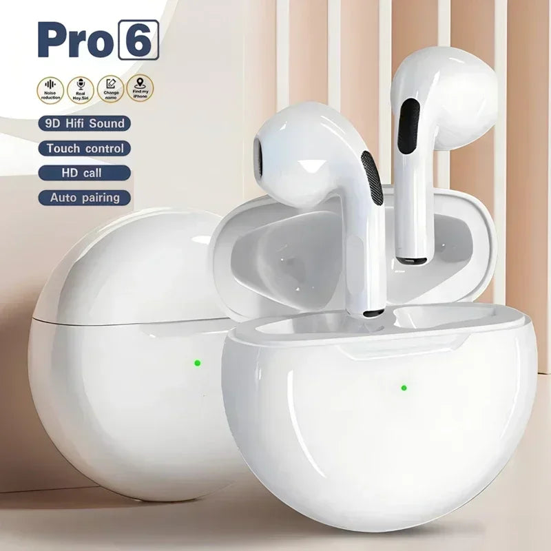 Pro 6 TWS Bluetooth Earphones Wireless Bluetooth Headset Noise Cancelling Earbuds with Mic Pro6 Wireless Headphones for IPhone