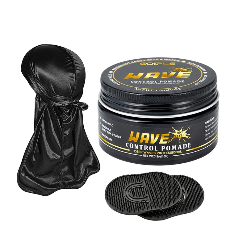 GOIPLE 100G Wave 360 Style Wax Nourishing Scalp Sport Wavy Curly Hair Control Gel With Cap Kit African Deep Waves Pomade For Men