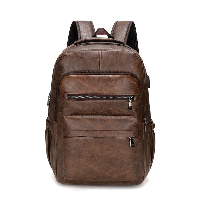 High Quality USB Charging Backpack Men PU Leather Bagpack Large Laptop Backpacks Male Mochilas Schoolbag For Teenagers Boys