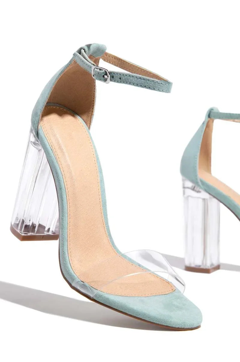 Square Transparent High Heel Sandals Womens Sexy Open Toe PVC Band Ankle Buckle Strap Cover Heeled Banquet Wedding Shoes