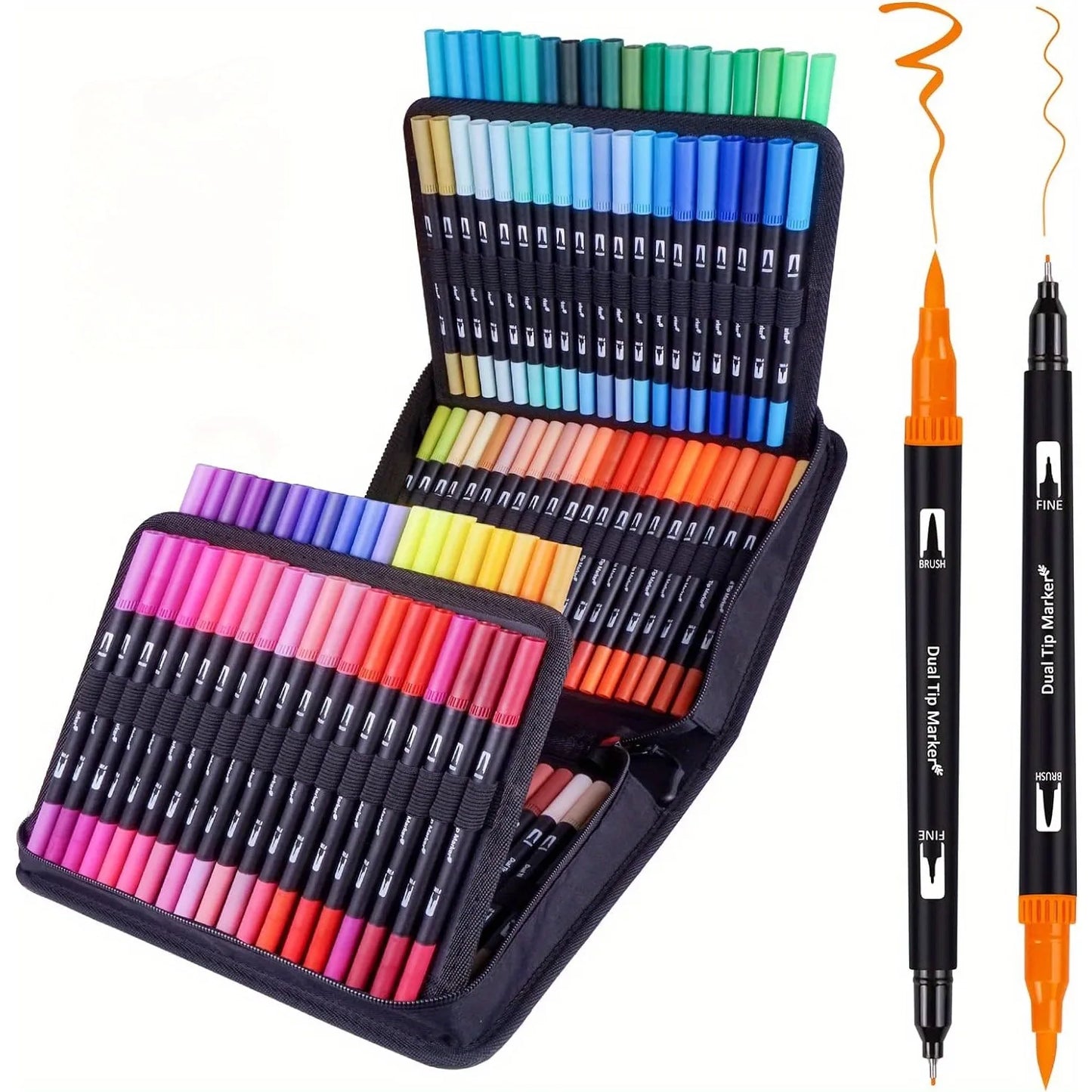 60/120 color Dual Brush Tip Markers Set Double-headed Washable Soft Brush Pens With Black Rods & Cloth Bag Brush&Fine Tip Marker