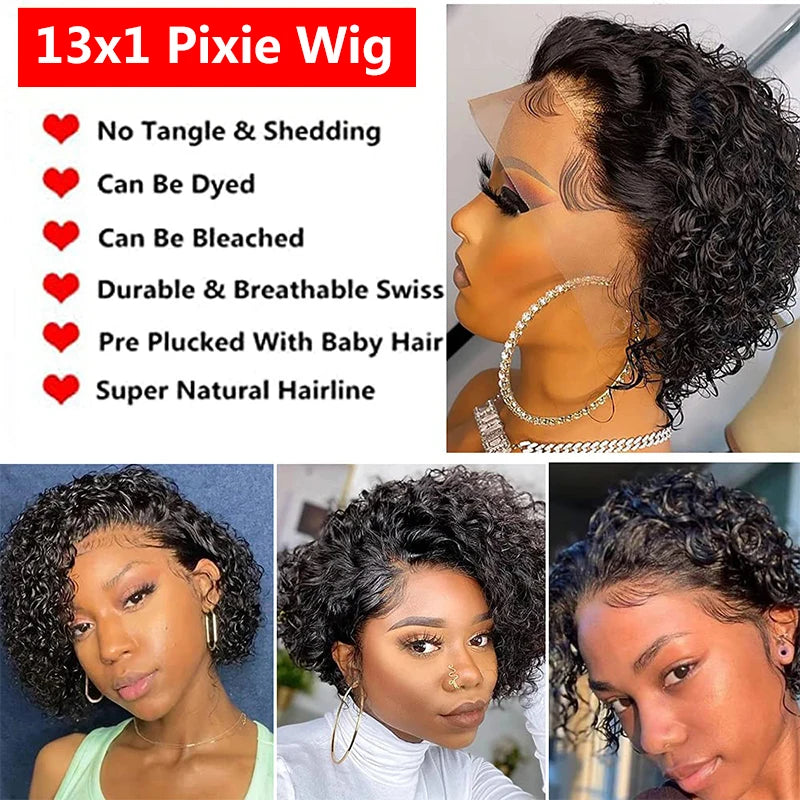 Fashion Short Pixie Cut Wig Curly Bob Lace Front Human Hair Wigs for Black Women 180 Density Cheap  13X1 PrePulcked Lace Wigs