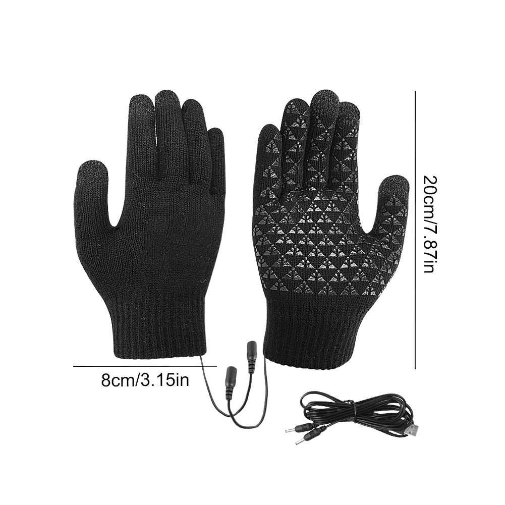 USB Heated Knitted Gloves Touch Screen Gloves Non-Slip Thermal Knitting Mitts Thicken Winter Cycling Gloves for Autumn Winter