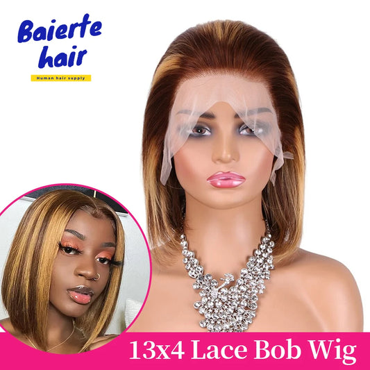 13x4 HD Lace Wigs Highlight Bob Wig Human Hair Short Straight Bob Wigs for Women Pre Plucked Hairline Remy Bob Wigs Hair On Sale