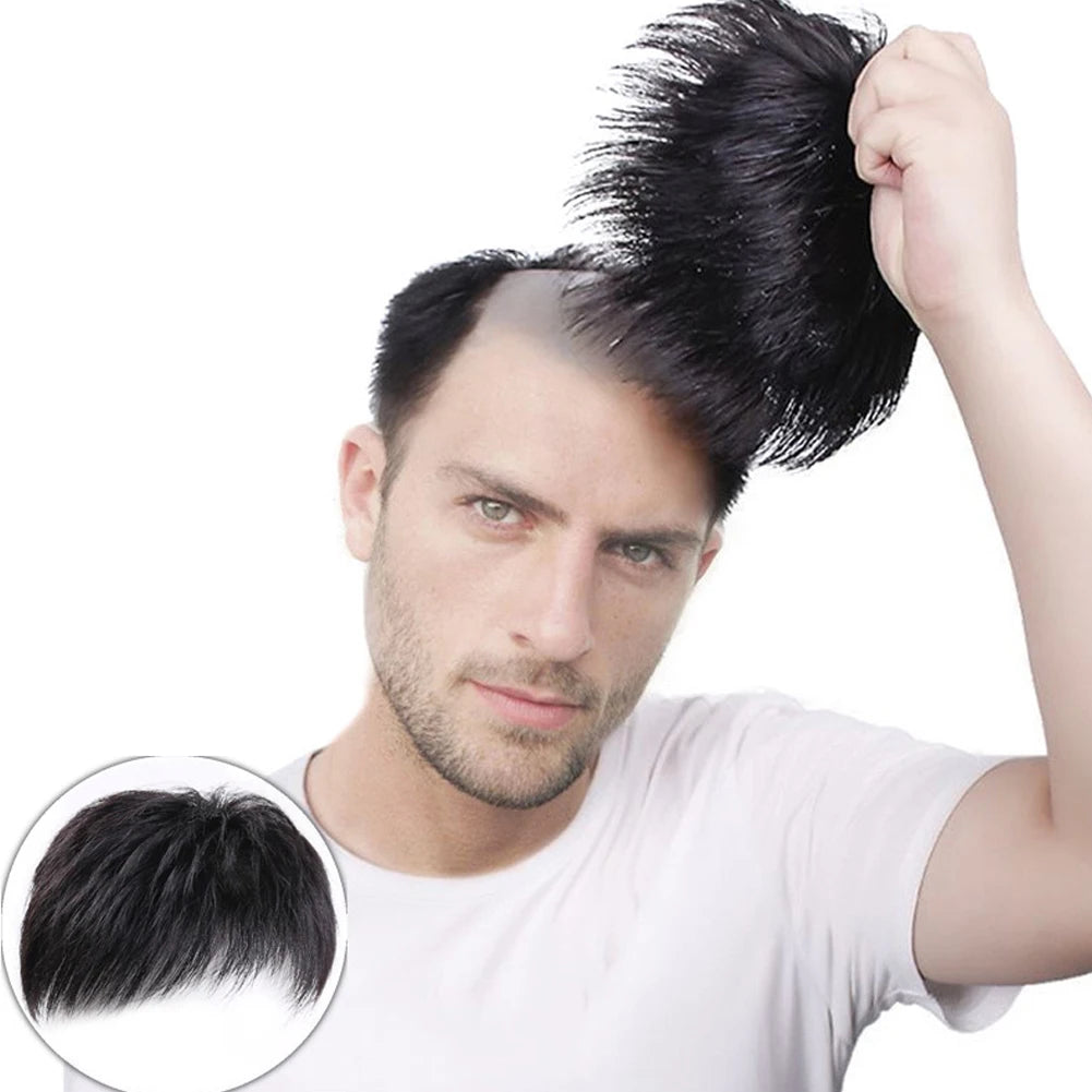 Male Clips-On Short Hair Wig Head Top Synthetic Replacement Blocks Effectively Covering Sparse Hair For Man Perfect Gift