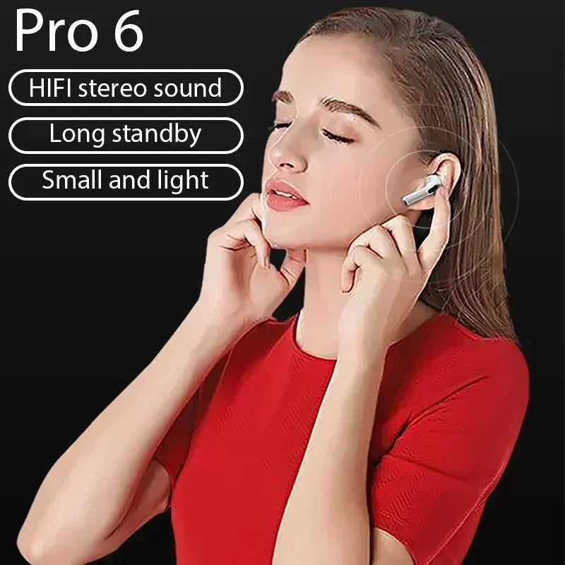 Pro 6 TWS Bluetooth Earphones Wireless Bluetooth Headset Noise Cancelling Earbuds with Mic Pro6 Wireless Headphones for IPhone